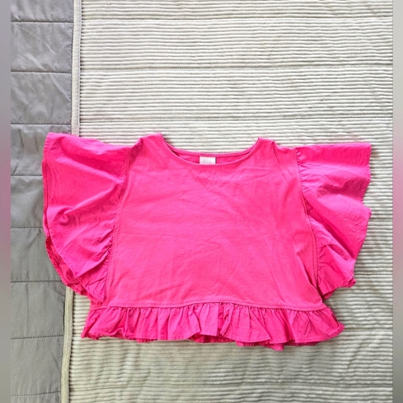 Zara Pink Ruffle Sleeve Kids Top Size 11-12 - Picture 1 of 5